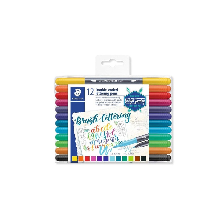Staedtler rotulador doble punta fina/pincel para lettering surtidos estuche de 12