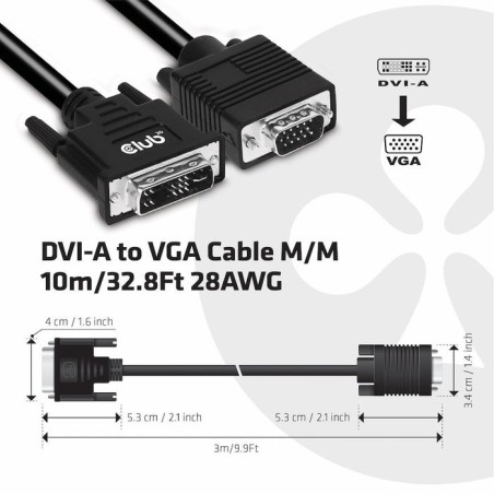 Club3d cable dvi  vga 3m m/m retail