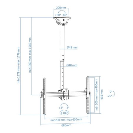 Tooq soporte de techo giratorio para tv de 37"-70" - gestion de cables - peso max 50kg - vesa 600x400mm