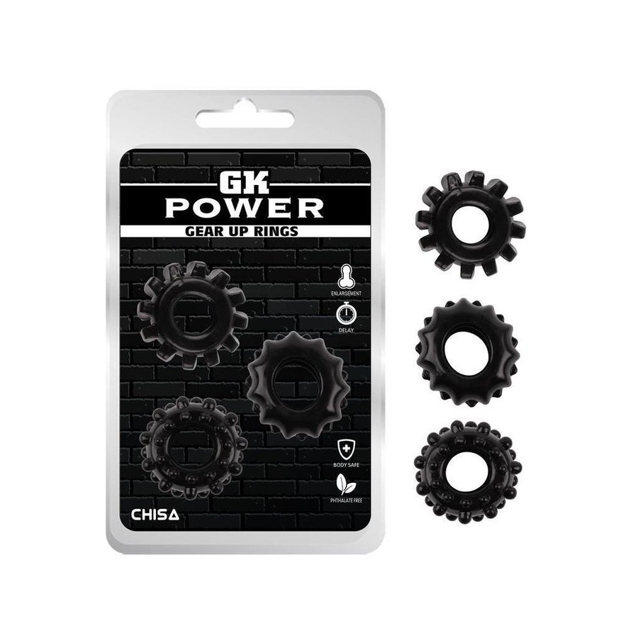 Kit 3 anillos pene gear up negro