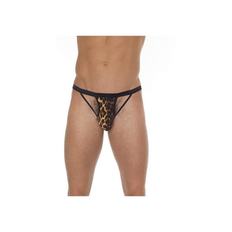 Tanga con tiras negro y leopardo talla única