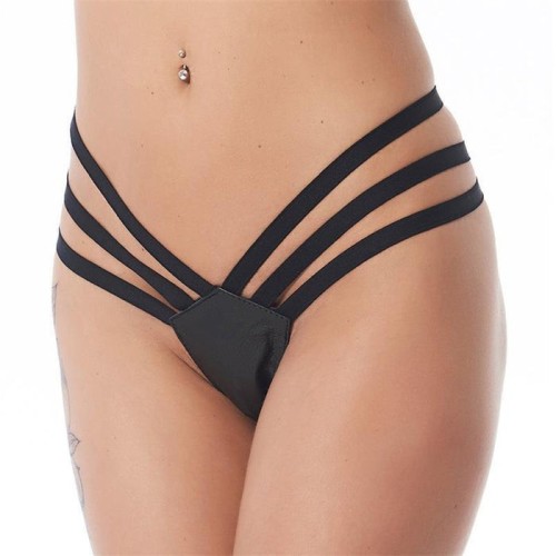 Tanga  cuero  negro talla única