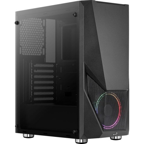 Caja pc aerocool zauron black 2*usb3.0 usb2.0 audio hd gpu hasta 325mm panel lateral transparente ventilador saturn 12 frgb atx