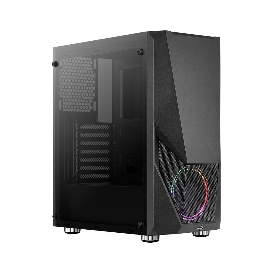 Caja pc aerocool zauron black 2*usb3.0 usb2.0 audio hd gpu hasta 325mm panel lateral transparente ventilador saturn 12 frgb atx