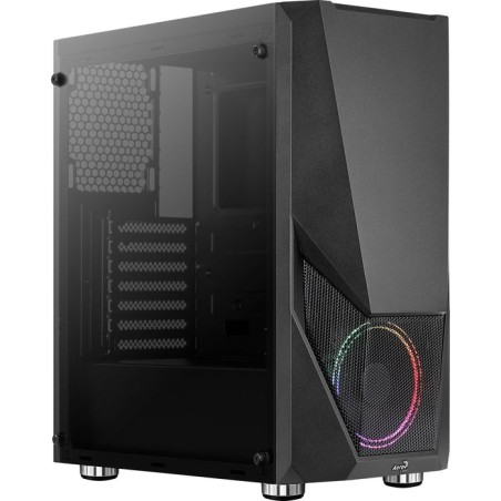 Caja pc aerocool zauron black 2*usb3.0 usb2.0 audio hd gpu hasta 325mm panel lateral transparente ventilador saturn 12 frgb atx
