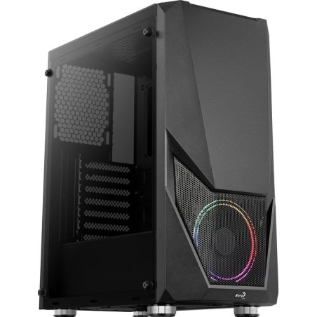 Caja pc aerocool zauron black 2*usb3.0 usb2.0 audio hd gpu hasta 325mm panel lateral transparente ventilador saturn 12 frgb atx