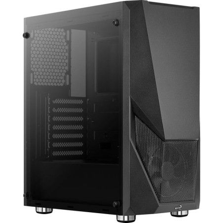 Caja pc aerocool zauron black 2*usb3.0 usb2.0 audio hd gpu hasta 325mm panel lateral transparente ventilador saturn 12 frgb atx