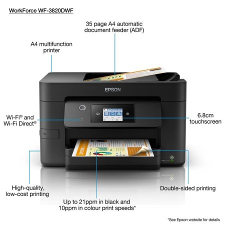 Impresora epson workforce wf-3820dwf wifi fax duplex