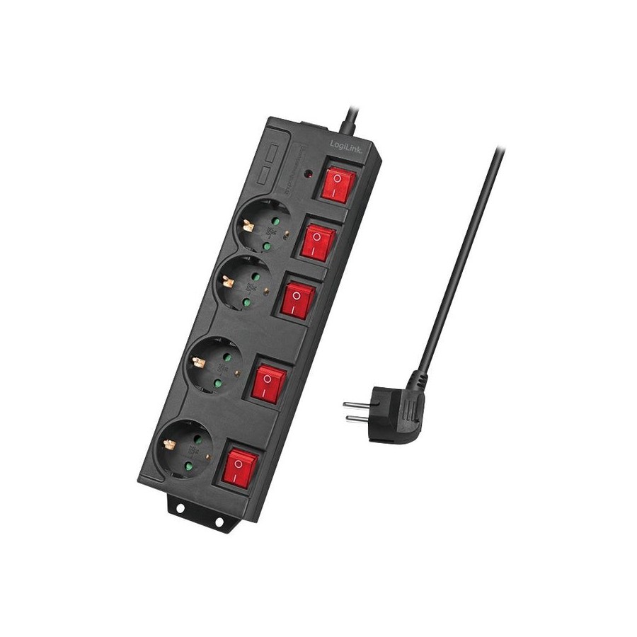 Logilink regleta de enchufes de 4 tomas, 4xcee 7/3, w. 5 interruptor, negro cable textil logilink