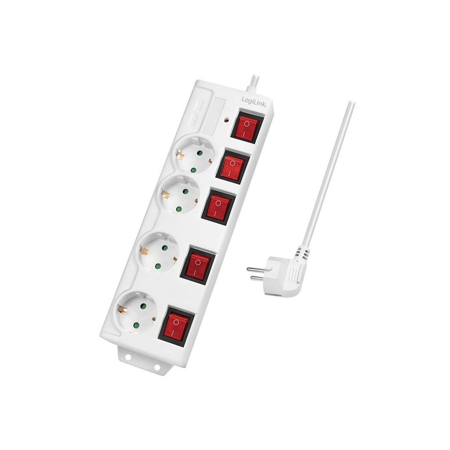 Logilink regleta de enchufes de 4 tomas, 4xcee 7/3, w. 5 interruptor, blanco cable textil logilink