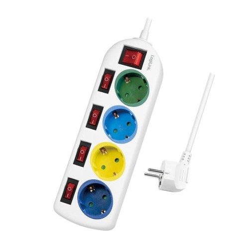 Logilink regleta de enchufes de 4 tomas 4xcee 7/3, w. 5 interruptores, coloridos