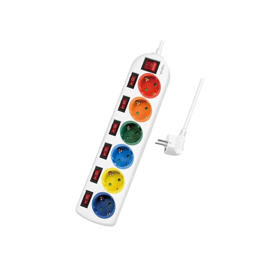 Logilink regleta de enchufes 6 tomas, 6xcee 7/3, w. 7 interruptores, coloridos
