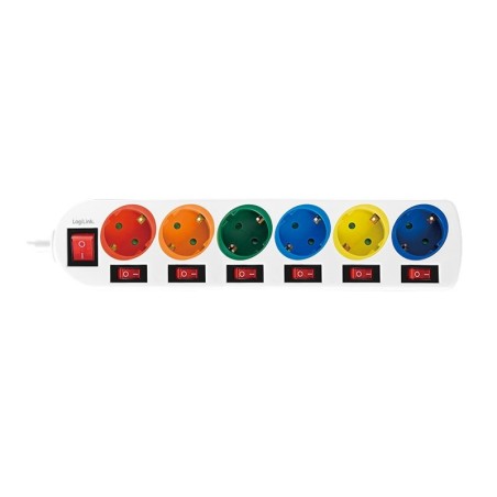 Logilink regleta de enchufes 6 tomas, 6xcee 7/3, w. 7 interruptores, coloridos