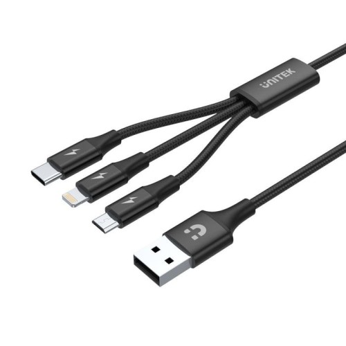 Unitek cable usb 3in1 microusb usb-c ligthining c14049bk