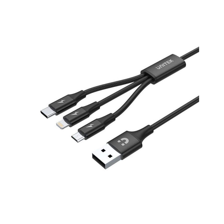 Unitek cable usb 3in1 microusb usb-c ligthining c14049bk