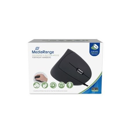 Mediarange raton usb 2.0 vertical derecho, negro