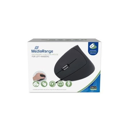 Mediarange raton usb 2.0 vertical izquierdo, negro