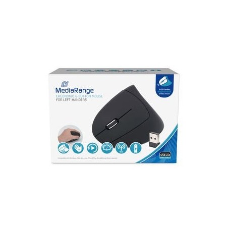 Mediarange ratón inalámbrico vertical derecho, negro
