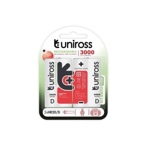 Uniross hybrio pila recargable hr20 d 3000mah blister*2