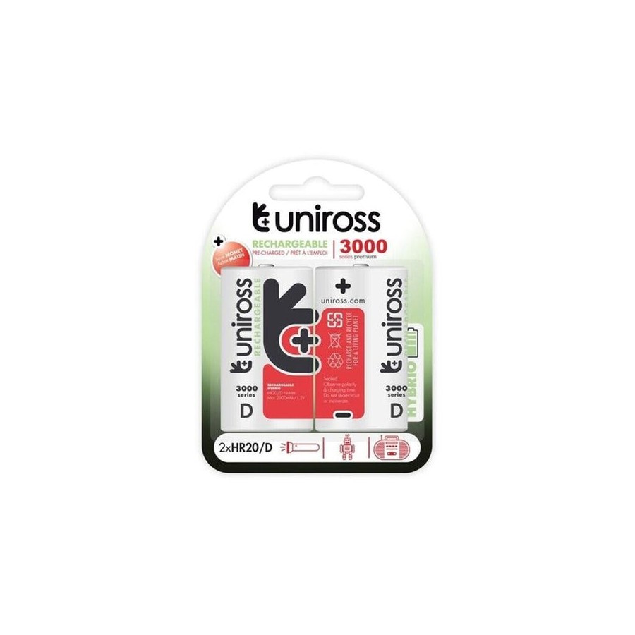 Uniross hybrio pila recargable hr20 d 3000mah blister*2