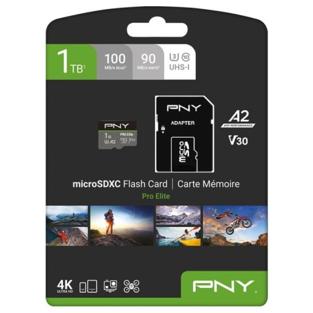 Sd microsd xc card 1tb pny pro elite r100mb/s w90mb/s v30a2