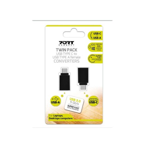 Port designs adaptador usb type-c a usb-a - dual pack 900142