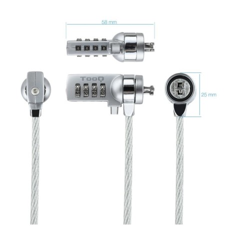Tooq cable de seguridad universal con combinacion para portatiles - bloqueo de 4 digitos - acero 4.5mm - longitud 1.50m