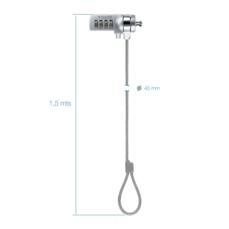 Tooq cable de seguridad universal con combinacion para portatiles - bloqueo de 4 digitos - acero 4.5mm - longitud 1.50m
