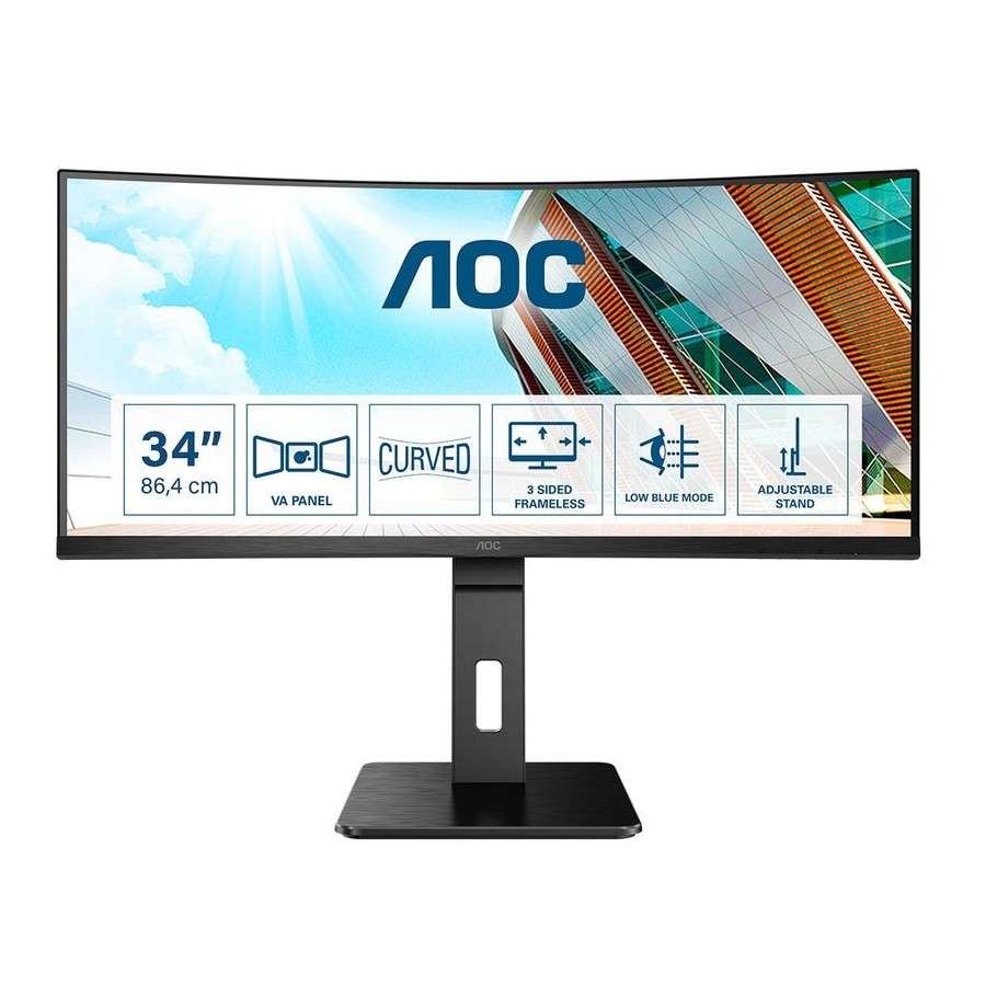 Monitor profesional curvo aoc cu34p2a 34'/ wqhd/ multimedia/ negro