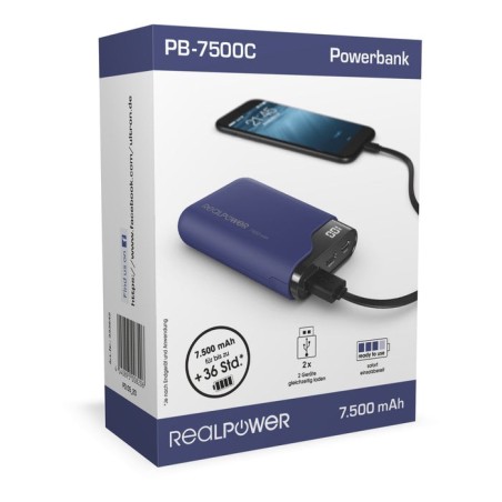 Batería externa realpower pb-7500c azul noche, usb c