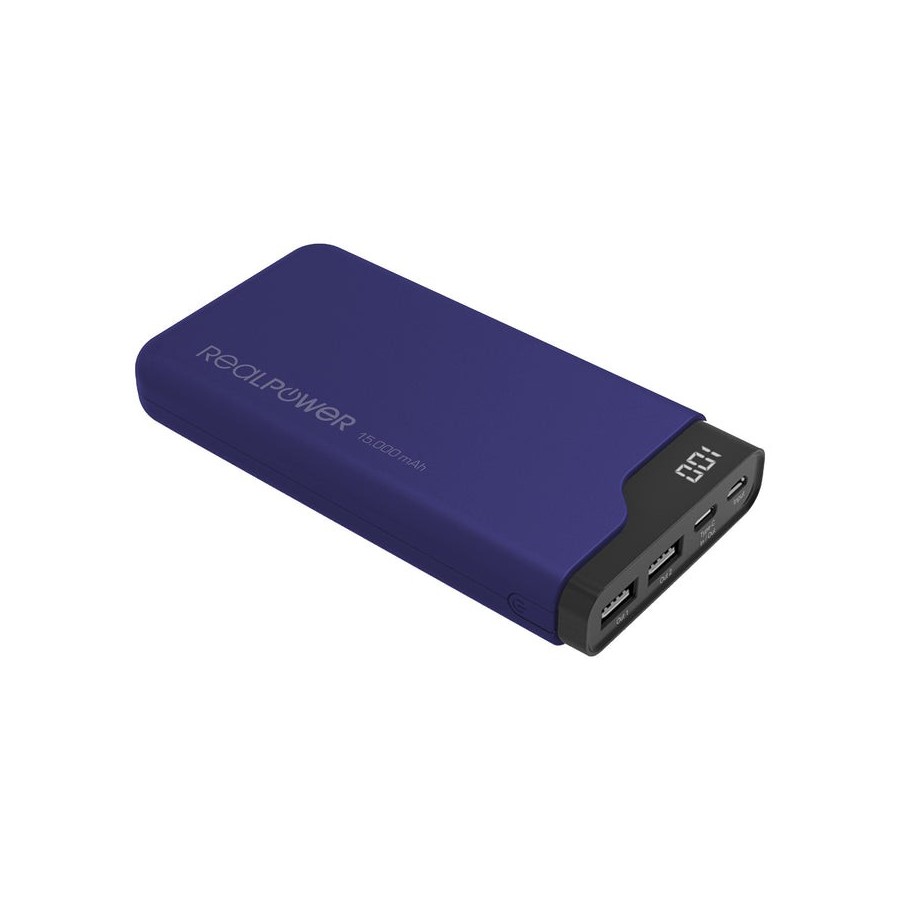 Batería externa realpower pb-15000c azul medianoche, usb c