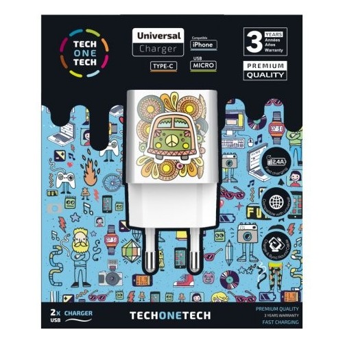 Cargador de pared tech one tech green camper tec2503 2xusb 2.4a