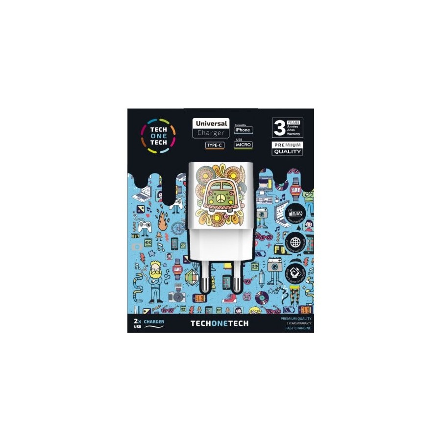 Cargador de pared tech one tech green camper tec2503 2xusb 2.4a