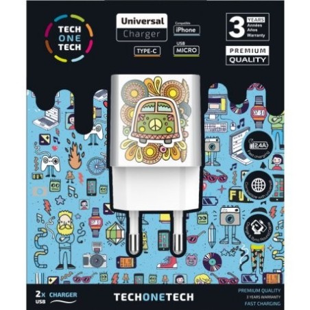 Cargador de pared tech one tech green camper tec2503 2xusb 2.4a