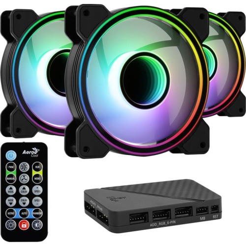 Pack 3 ventiladores aerocool mirage 12 argb pro 12cm + h66f hub + mando a distancia