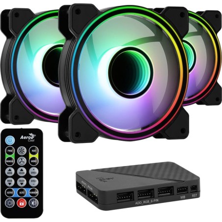 Pack 3 ventiladores aerocool mirage 12 argb pro 12cm + h66f hub + mando a distancia