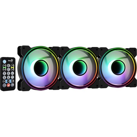 Pack 3 ventiladores aerocool mirage 12 argb pro 12cm + h66f hub + mando a distancia