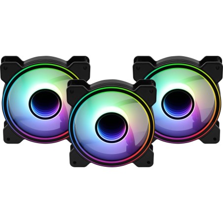 Pack 3 ventiladores aerocool mirage 12 argb pro 12cm + h66f hub + mando a distancia