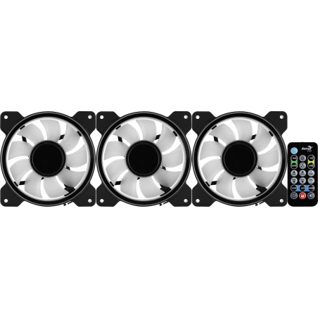 Pack 3 ventiladores aerocool mirage 12 argb pro 12cm + h66f hub + mando a distancia