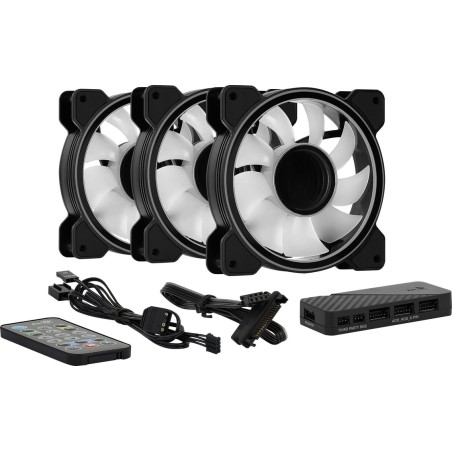 Pack 3 ventiladores aerocool mirage 12 argb pro 12cm + h66f hub + mando a distancia