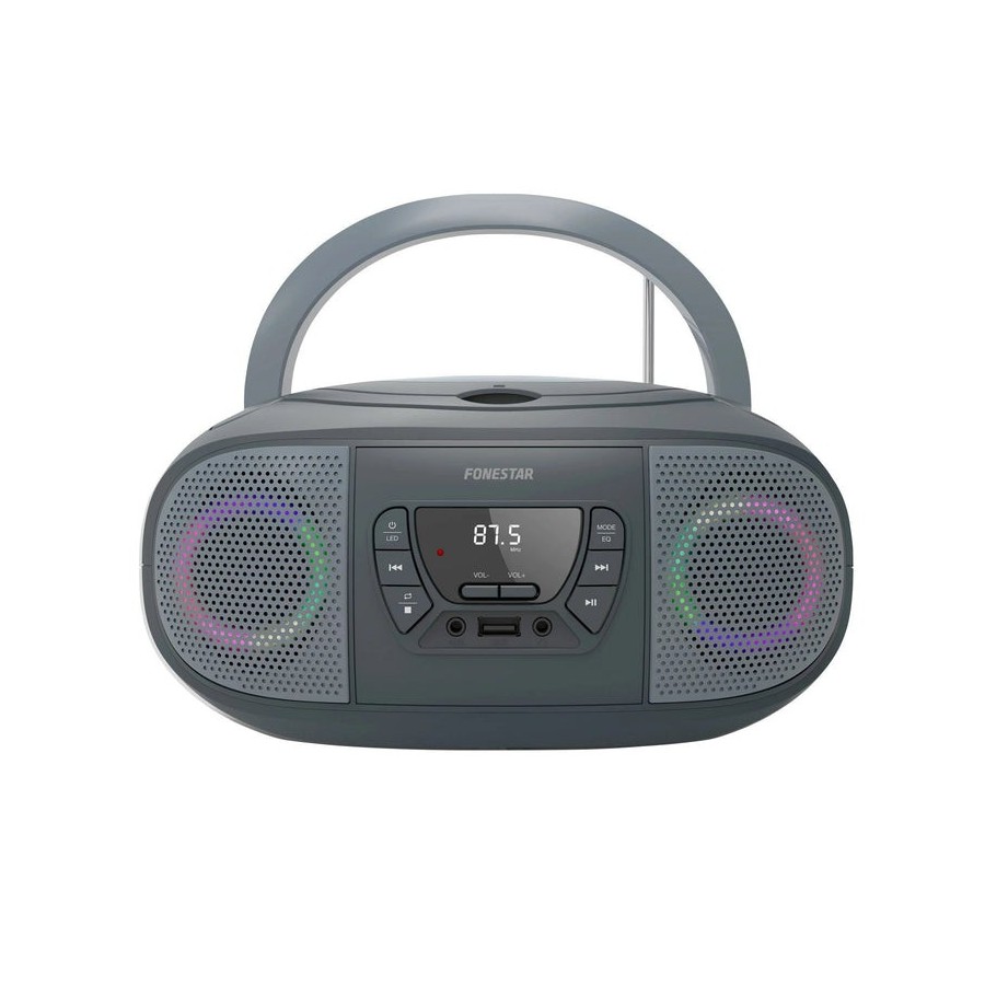 Radio cd fonestar boom-go-g gris 4w rms bluetooth fm usb/mp3 aux in salida auriculares efectos luminosos