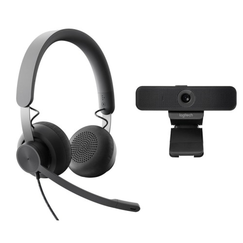 Logitech pack personal de colaboracion con video webcam c925e fullhd 1080p + auriculares  uc zone wired - color negro