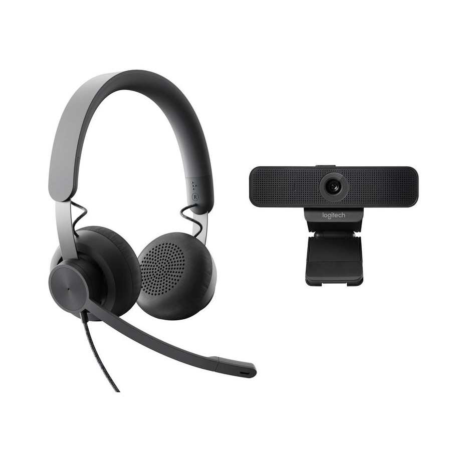 Logitech pack personal de colaboracion con video webcam c925e fullhd 1080p + auriculares  uc zone wired - color negro