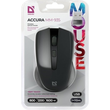 Defender accura mm-935 ratón inalámbrico negro 52935