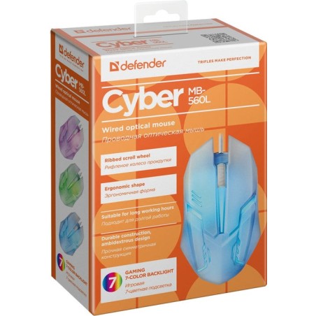 Raton gaming defender cyber mb-560l blanco 7-colores luz de fondo