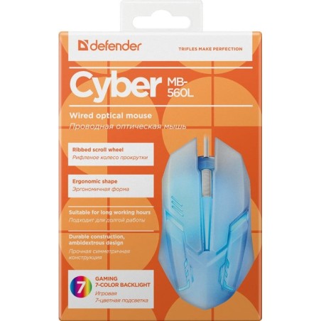 Raton gaming defender cyber mb-560l blanco 7-colores luz de fondo