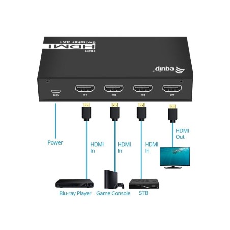 Equip switch 3x1 hdmi 2.0 4k/60hz negro