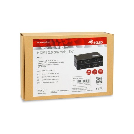 Equip switch 3x1 hdmi 2.0 4k/60hz negro