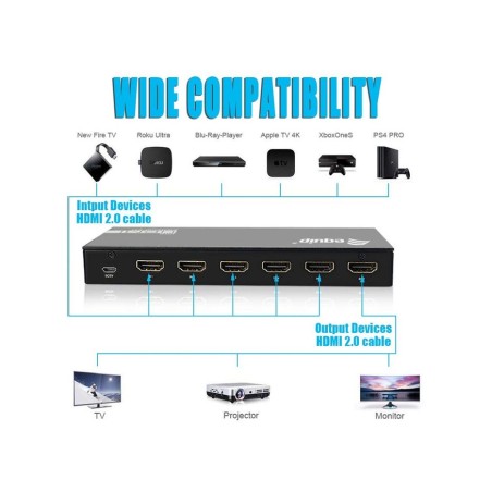 Equip switch 5x1 hdmi 2.0 4k/60hz negro