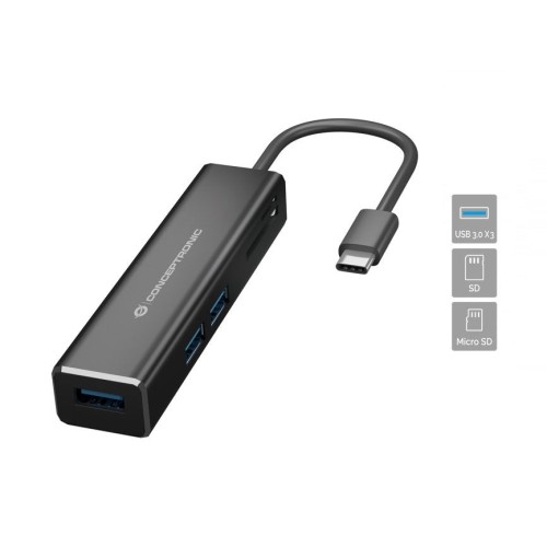 Hub 3.1 usb-c conceptronic donn08 3 puertos usb 3.0 y lector tarjetas sd / microsd